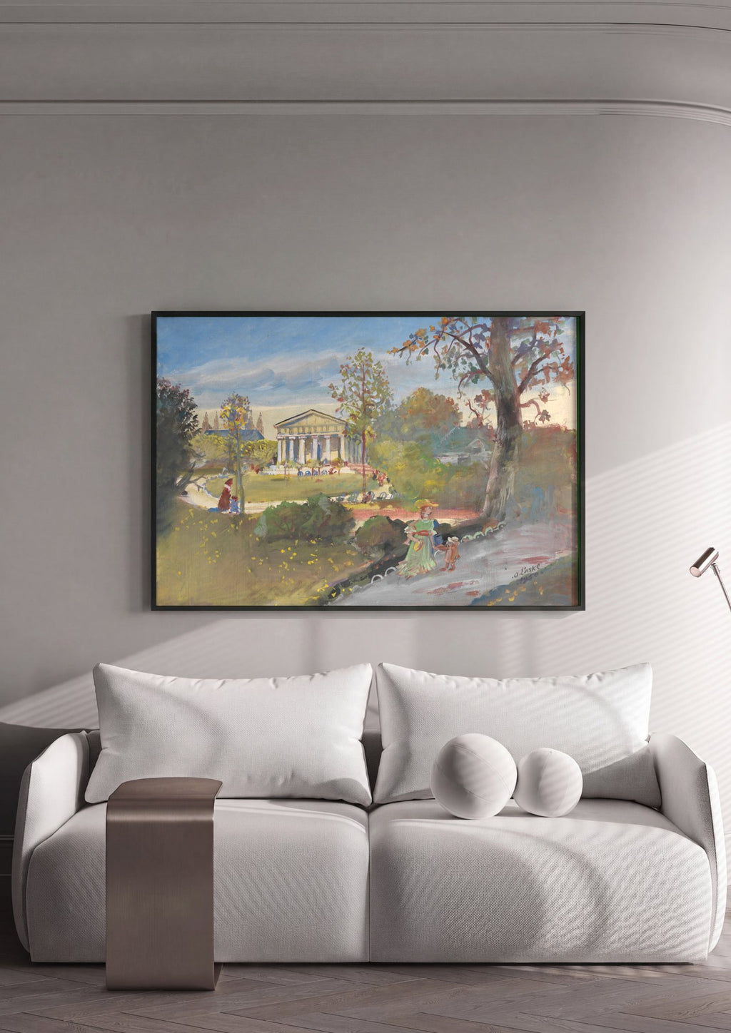 Quadro Decorativo Parque com Templo - Oskar Laske em ambiente decorado
