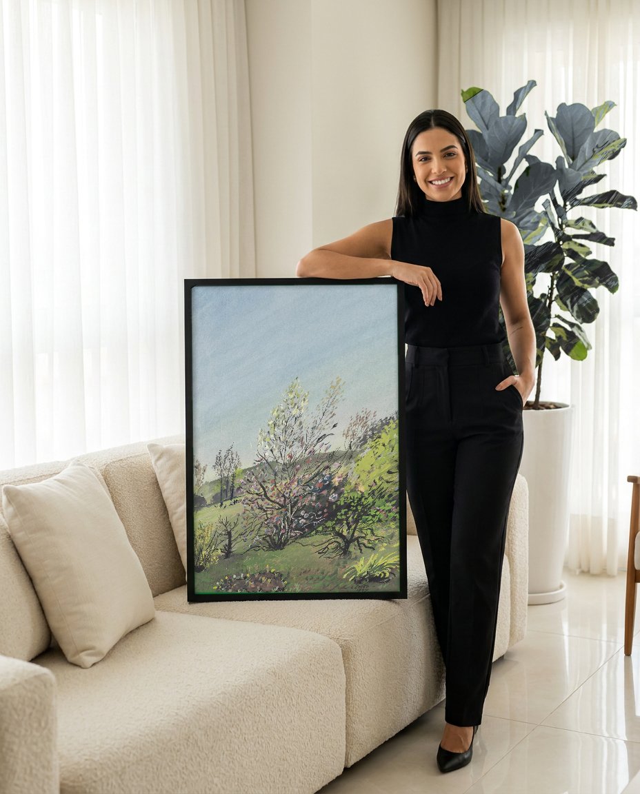 Quadro Decorativo Magnolien - Oskar Laske com modelo em ambiente