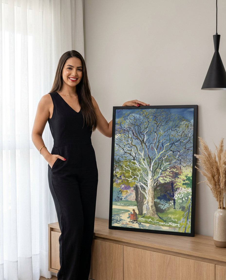 Quadro Decorativo A Planta – Oskar Laske com modelo em ambiente