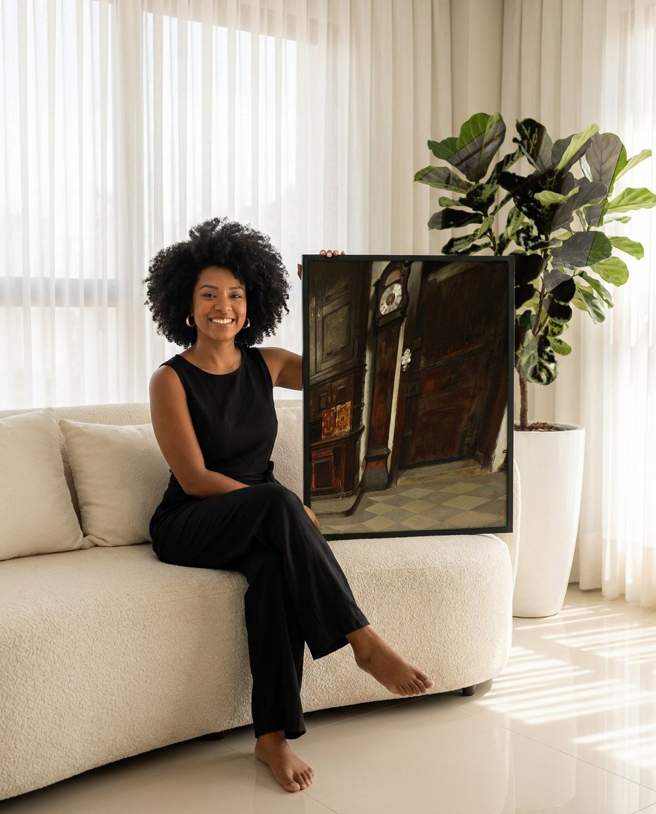 Quadro Decorativo Silentium - Czachórski com modelo em ambiente