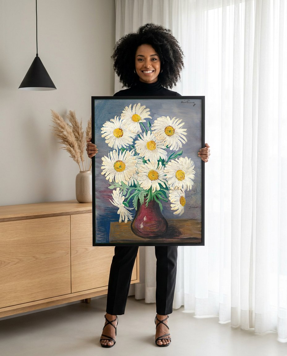 Quadro Decorativo Margaridas - Moïse Kisling com modelo em ambiente