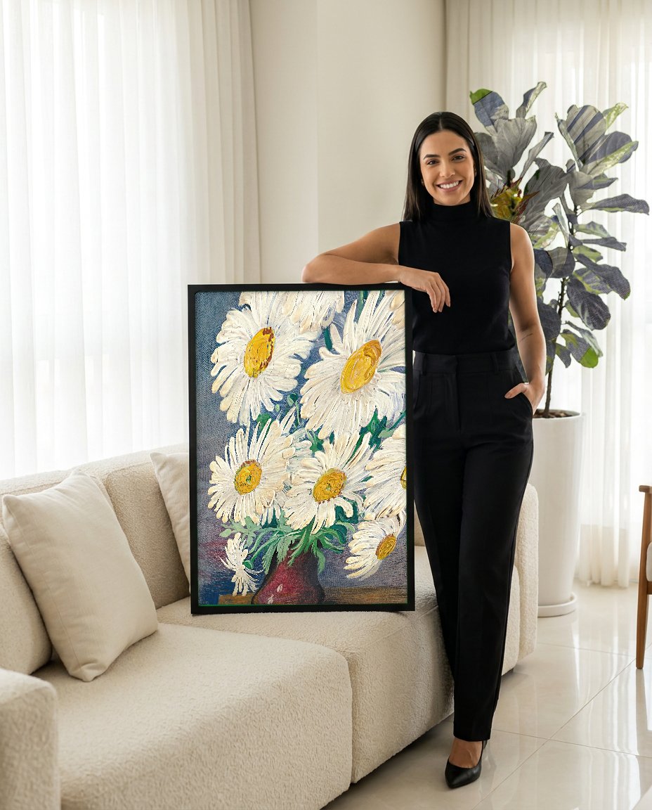 Quadro Decorativo Margaridas - Moïse Kisling com modelo em ambiente