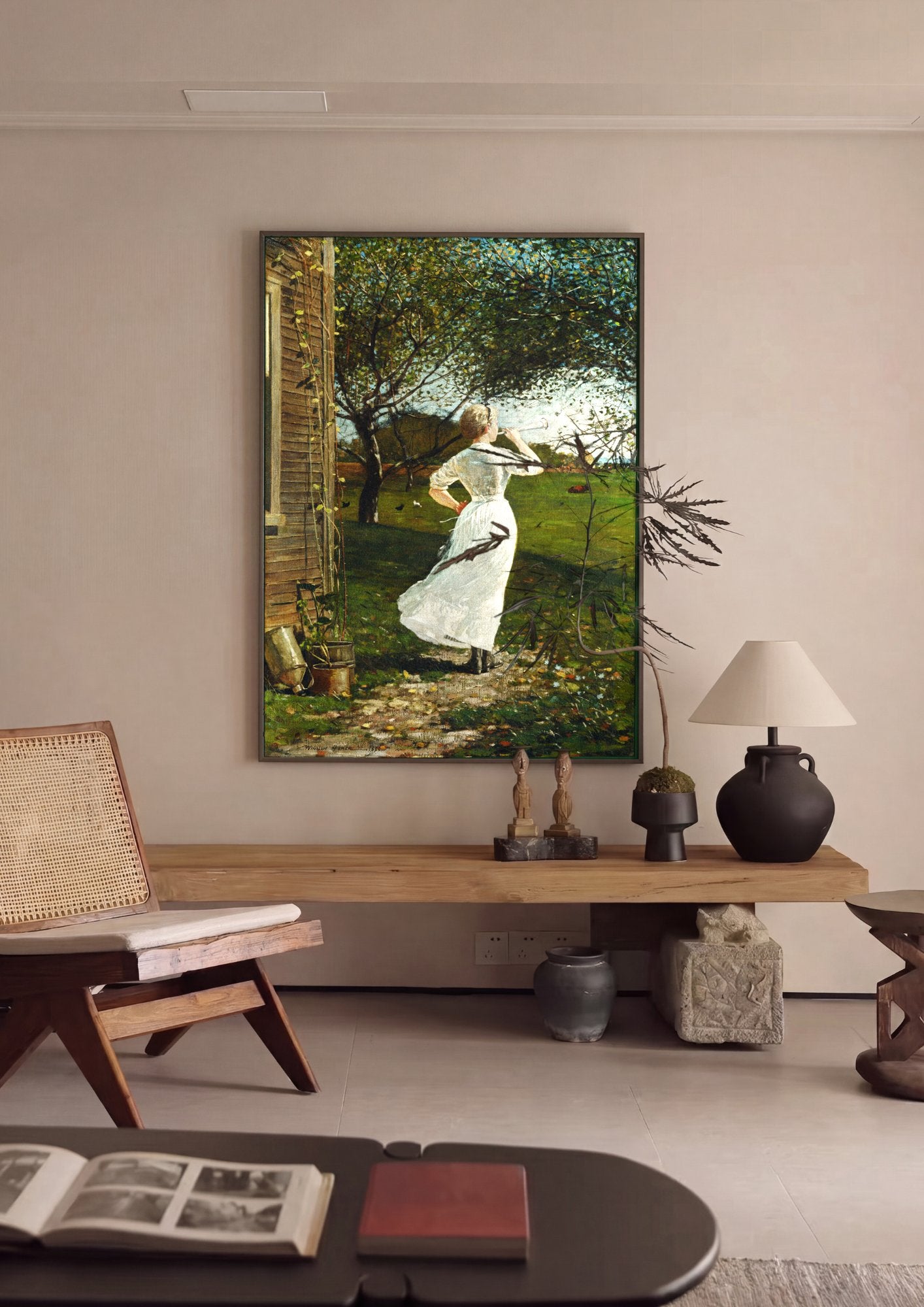 Quadro Decorativo 'The Dinner Horn' - Winslow Homer em ambiente decorado