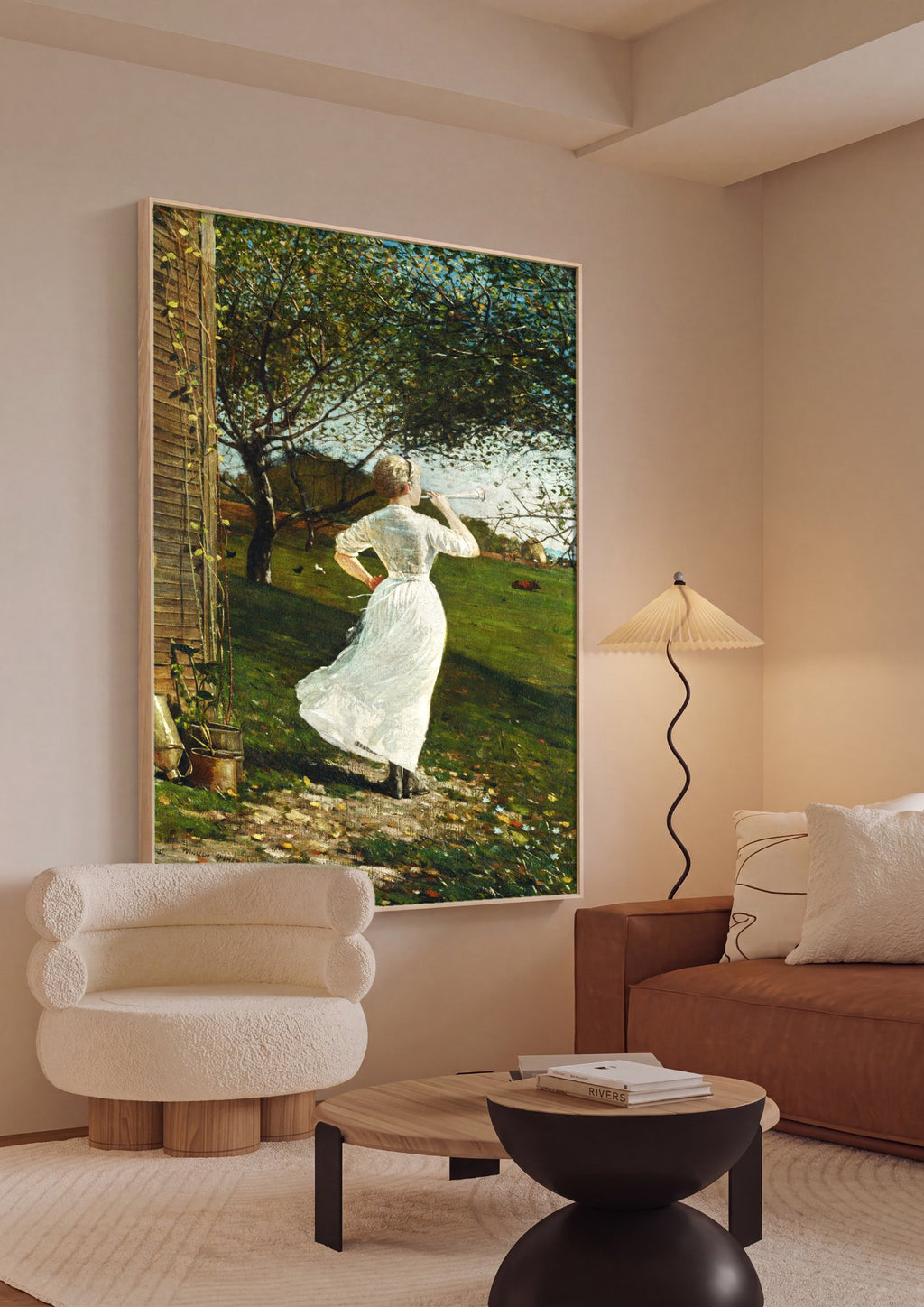 Quadro Decorativo 'The Dinner Horn' - Winslow Homer em ambiente decorado