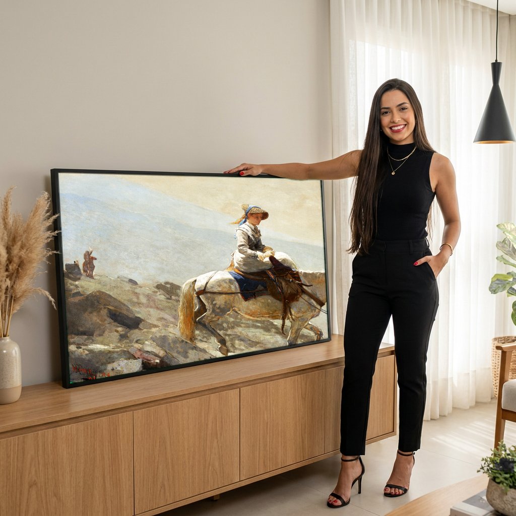 Quadro Decorativo A Dama a Cavalo - Winslow Homer com modelo em ambiente