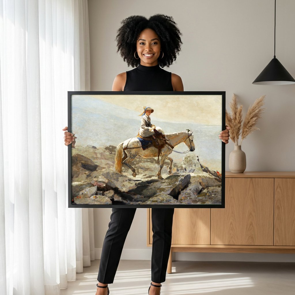 Quadro Decorativo A Dama a Cavalo - Winslow Homer com modelo em ambiente