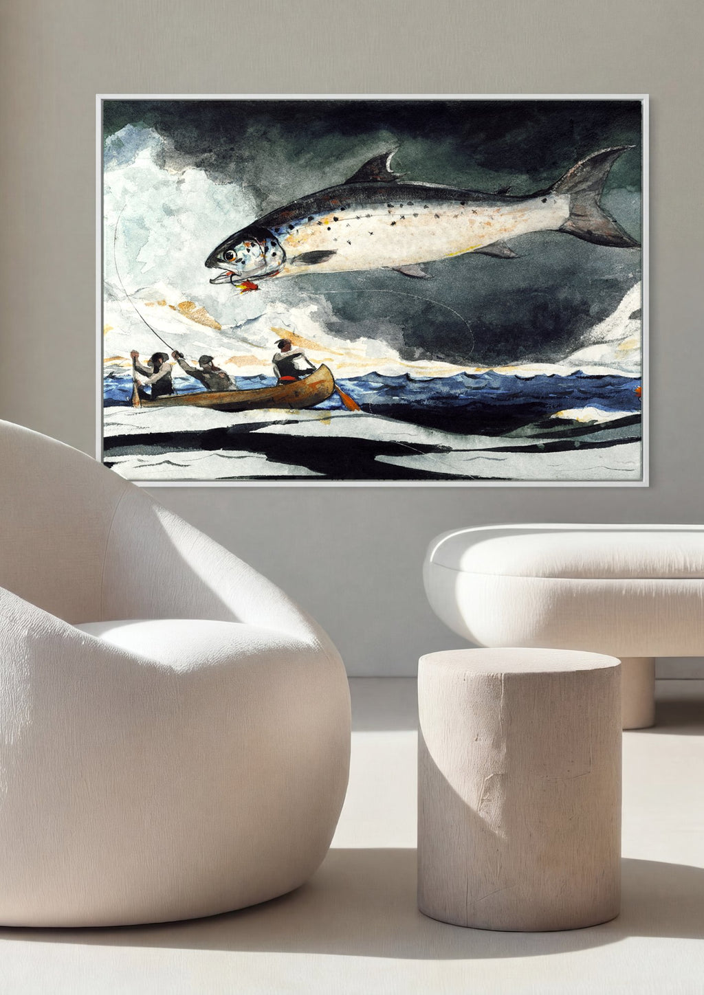 Quadro Decorativo Salmão Saltando - Winslow Homer em ambiente decorado