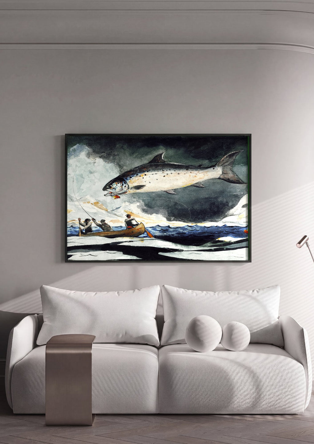 Quadro Decorativo Salmão Saltando - Winslow Homer em ambiente decorado