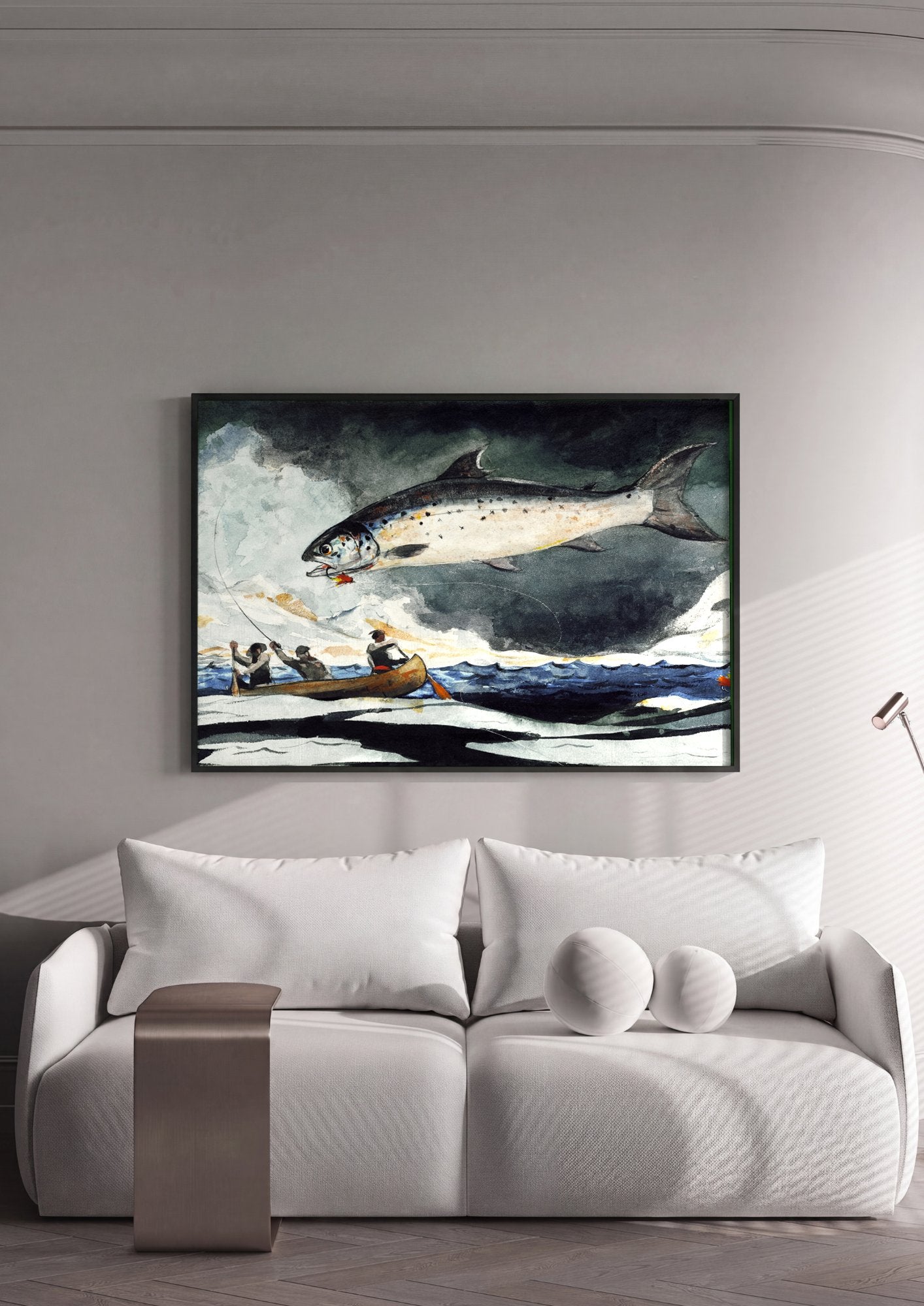 Quadro Decorativo Salmão Saltando - Winslow Homer em ambiente decorado