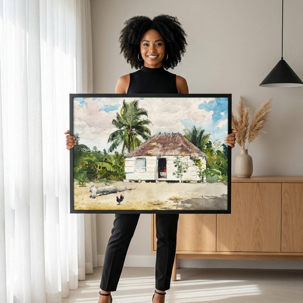 Quadro Decorativo Cabaña Tropical - Winslow Homer com modelo em ambiente