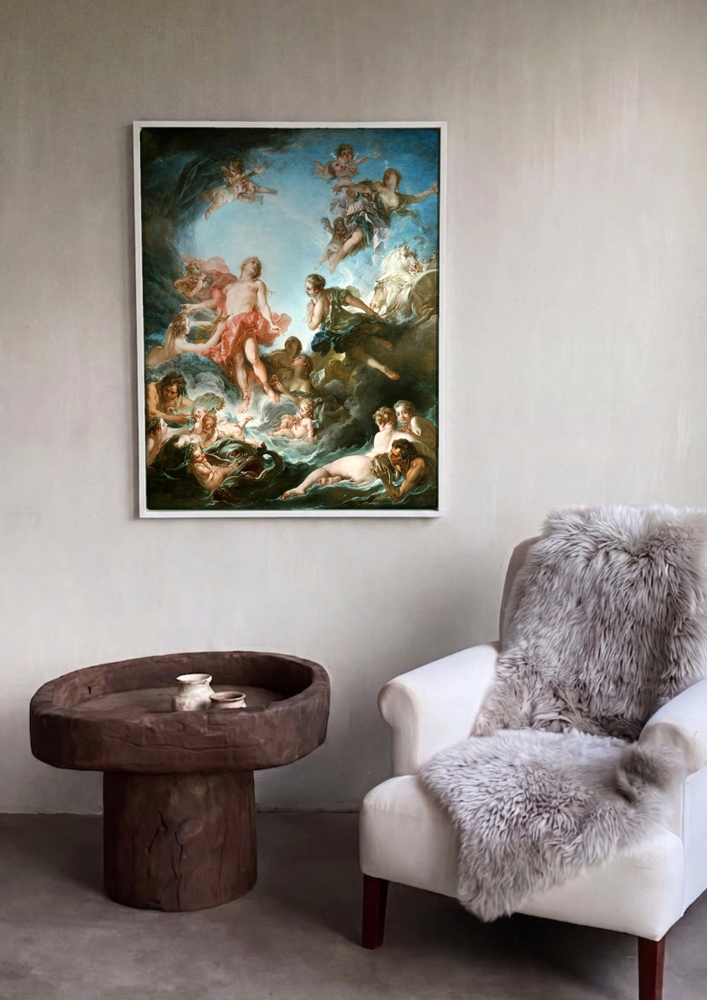 Quadro Decorativo O Nascer e o Pôr do Sol - François Boucher em ambiente decorado