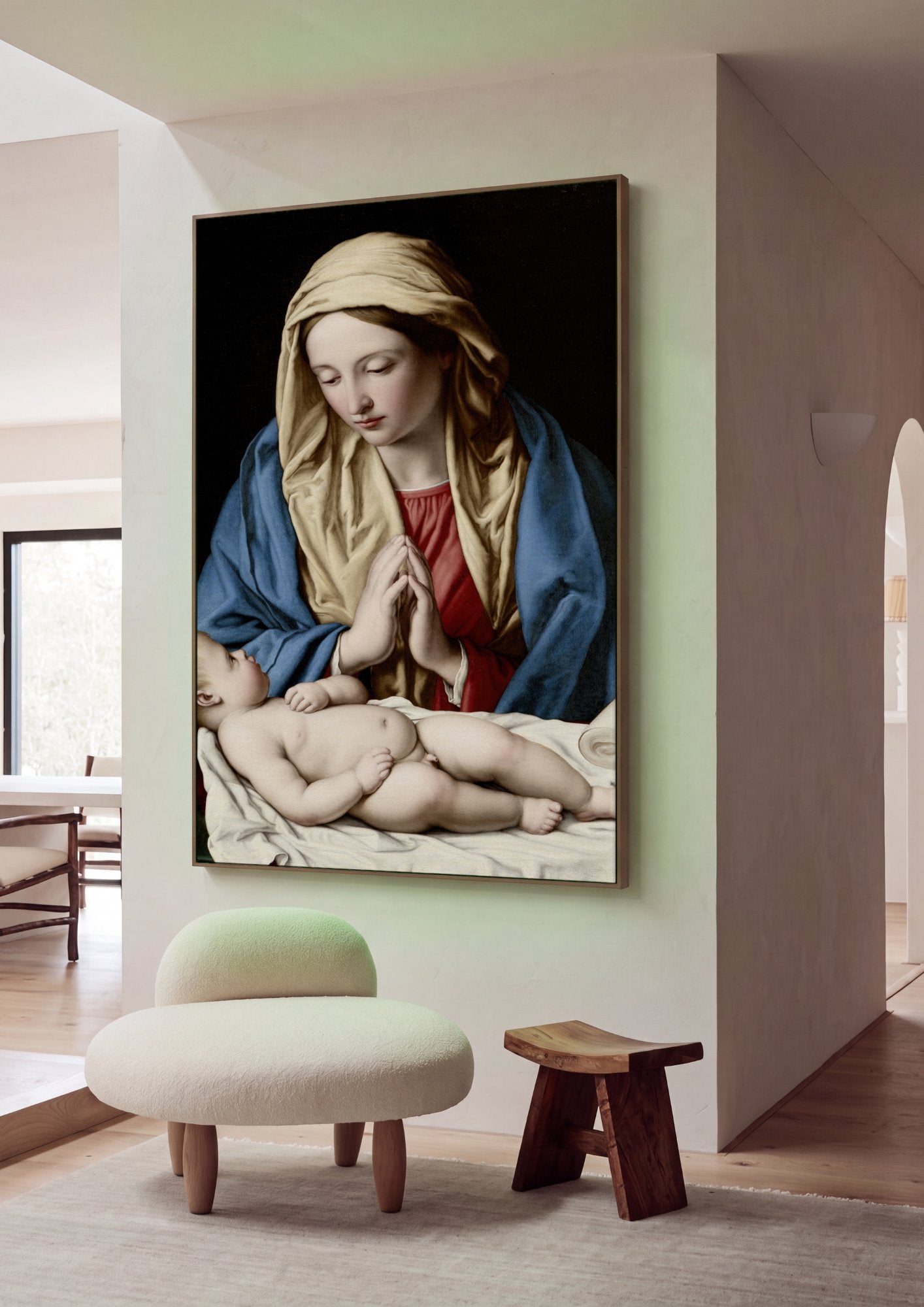 Quadro Decorativo A Virgem Orante - Sassoferrato em ambiente decorado