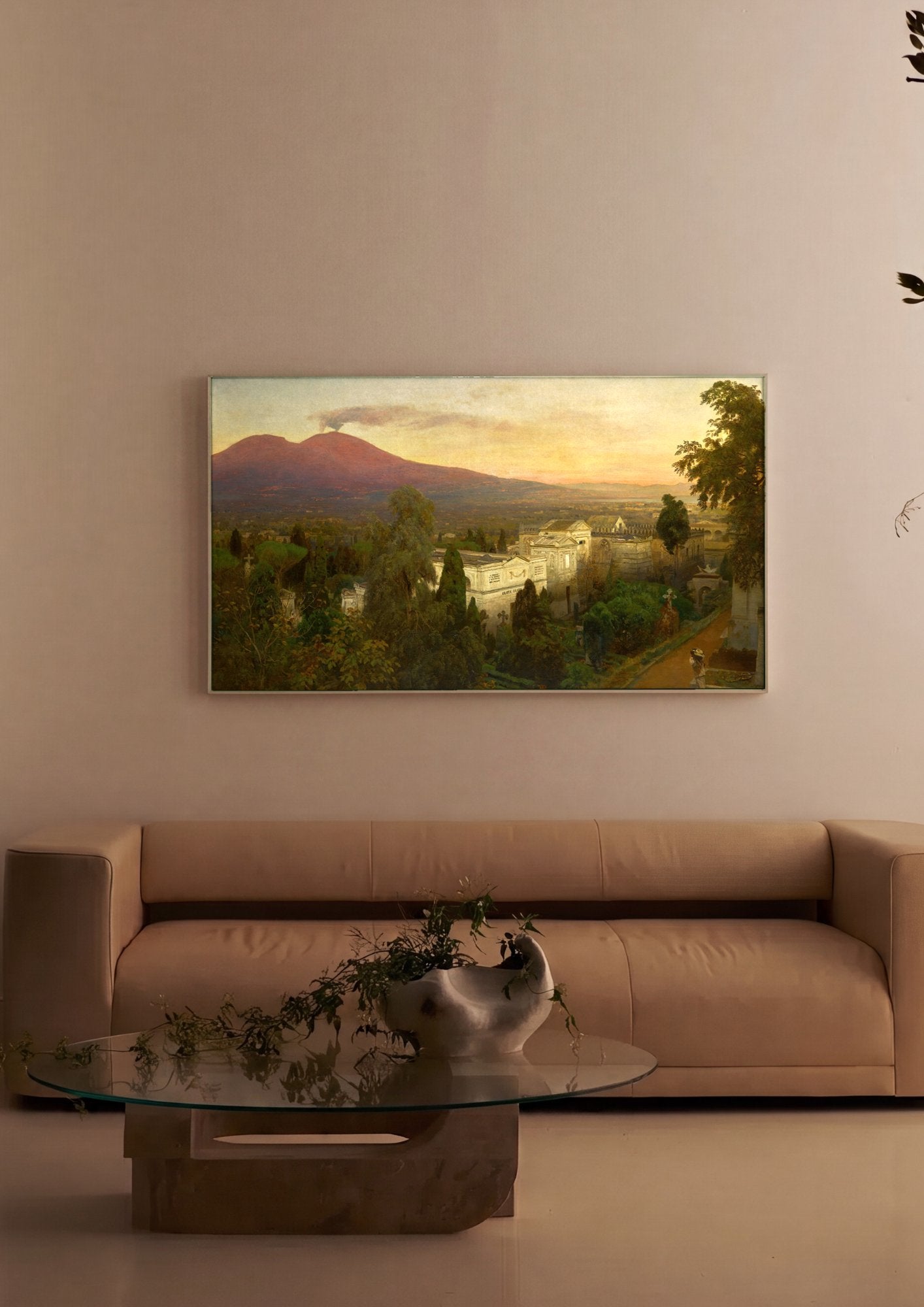 Quadro Decorativo Vesúvio ao Pôr do Sol - Oswald Achenbach em ambiente decorado