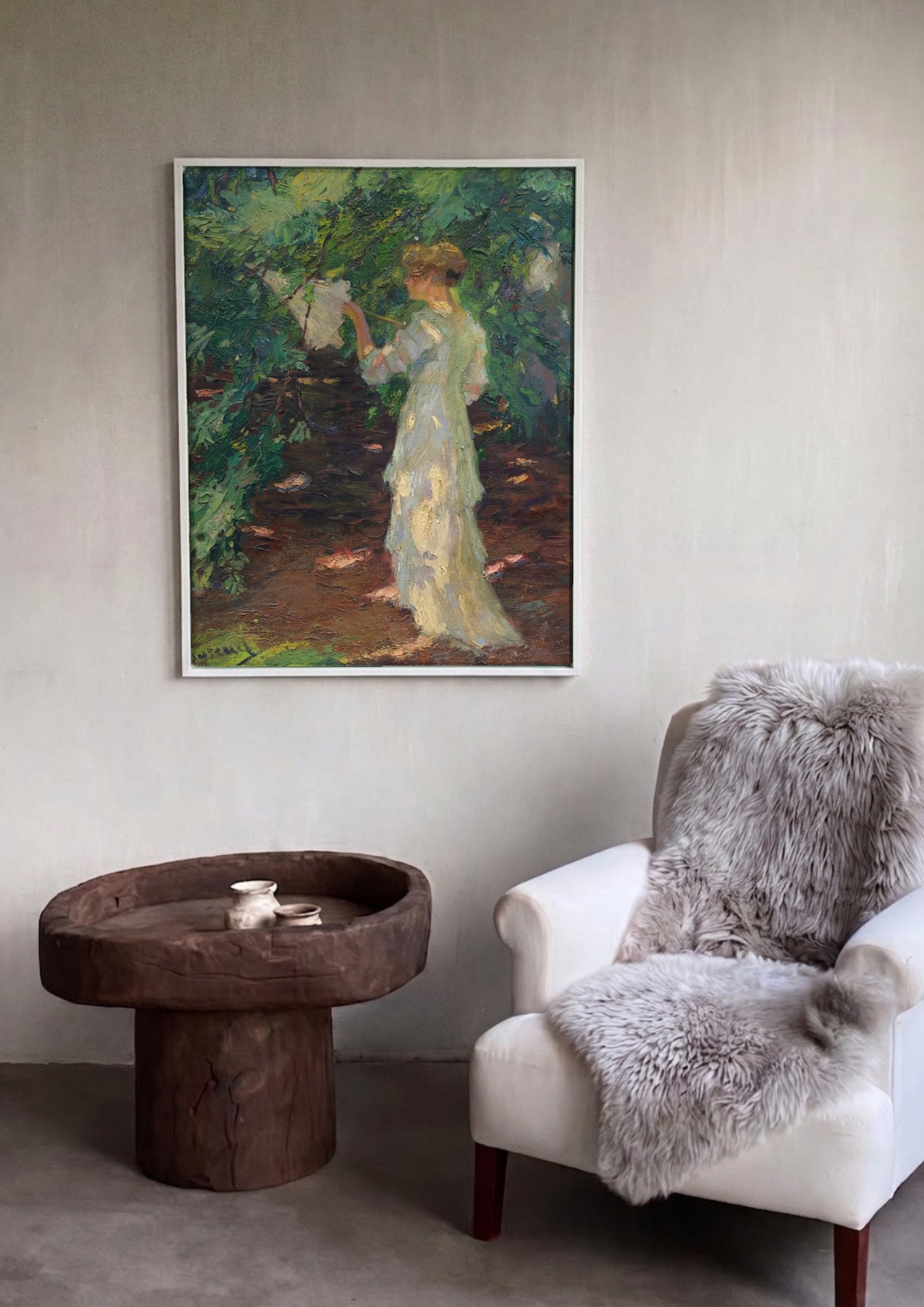 Quadro Decorativo Mulher com Guarda-Sol - Edward Cucuel em ambiente decorado