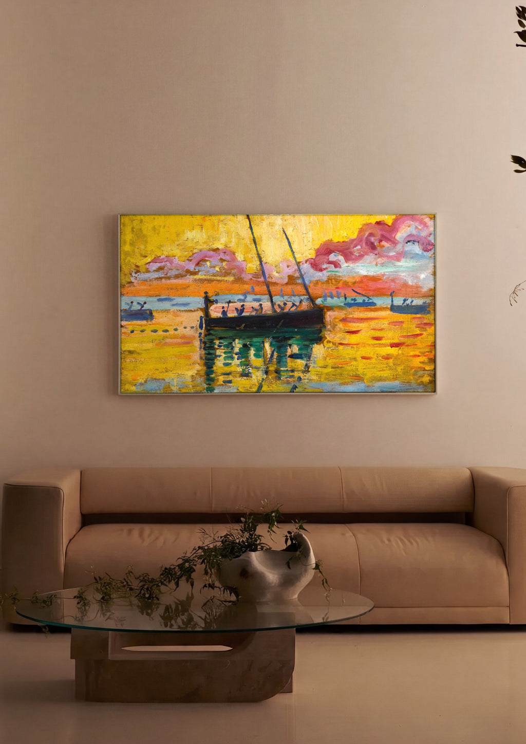 Quadro Decorativo Marinha ao Pôr do Sol - Paul Signac em ambiente decorado