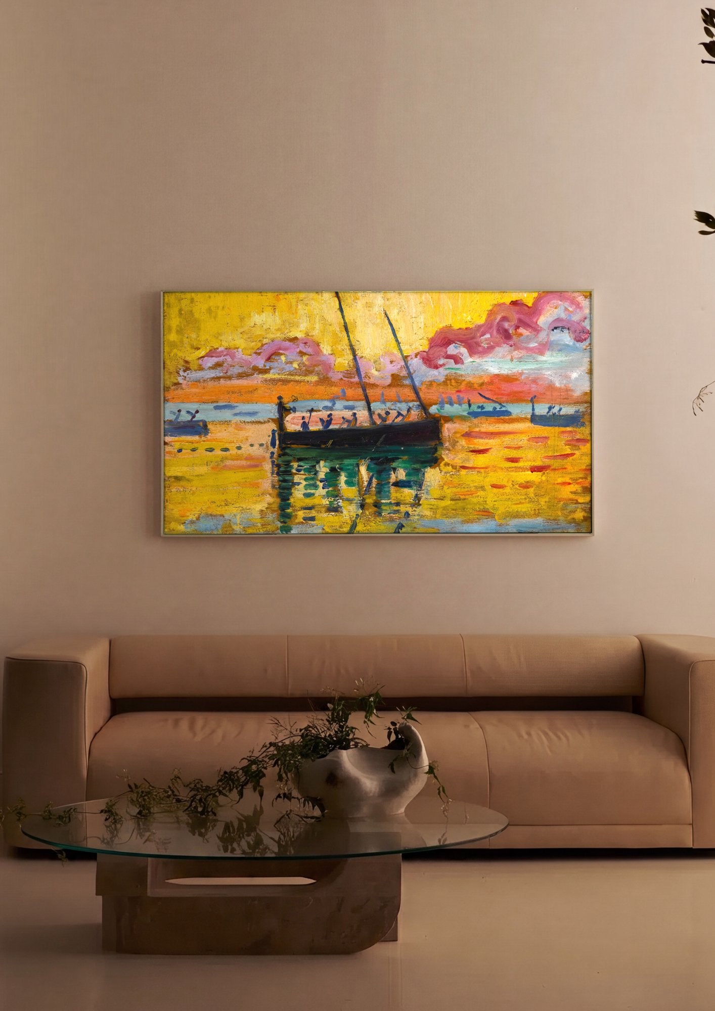 Quadro Decorativo Marinha ao Pôr do Sol - Paul Signac em ambiente decorado