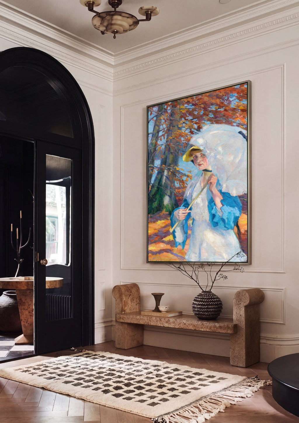Quadro Decorativo Mulher com Guarda-Sol - Edward Cucuel em ambiente decorado