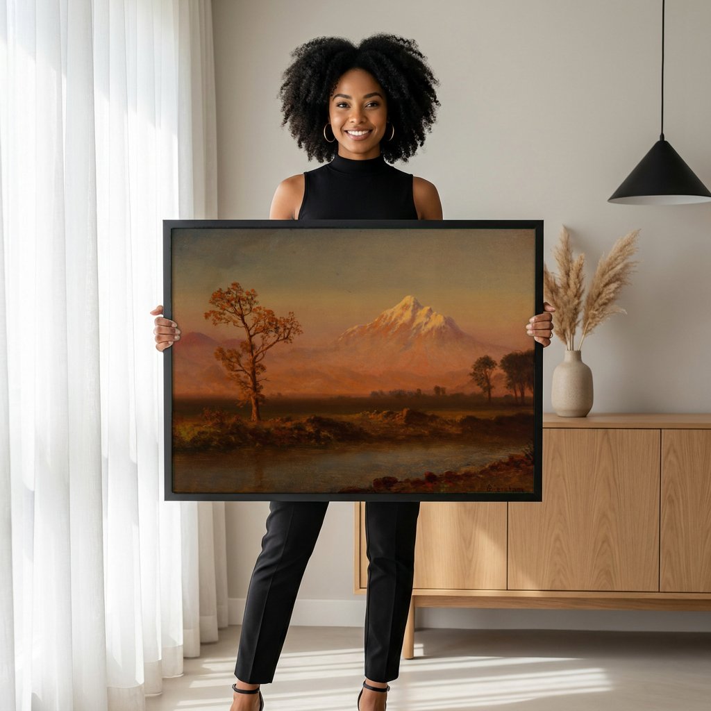 Quadro Decorativo Montanha ao Pôr do Sol - Albert Bierstadt com modelo em ambiente