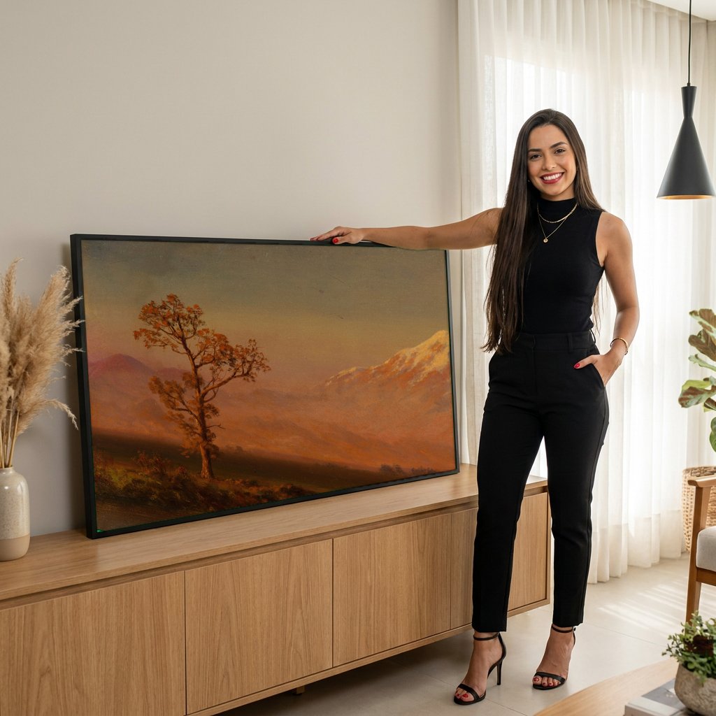 Quadro Decorativo Montanha ao Pôr do Sol - Albert Bierstadt com modelo em ambiente