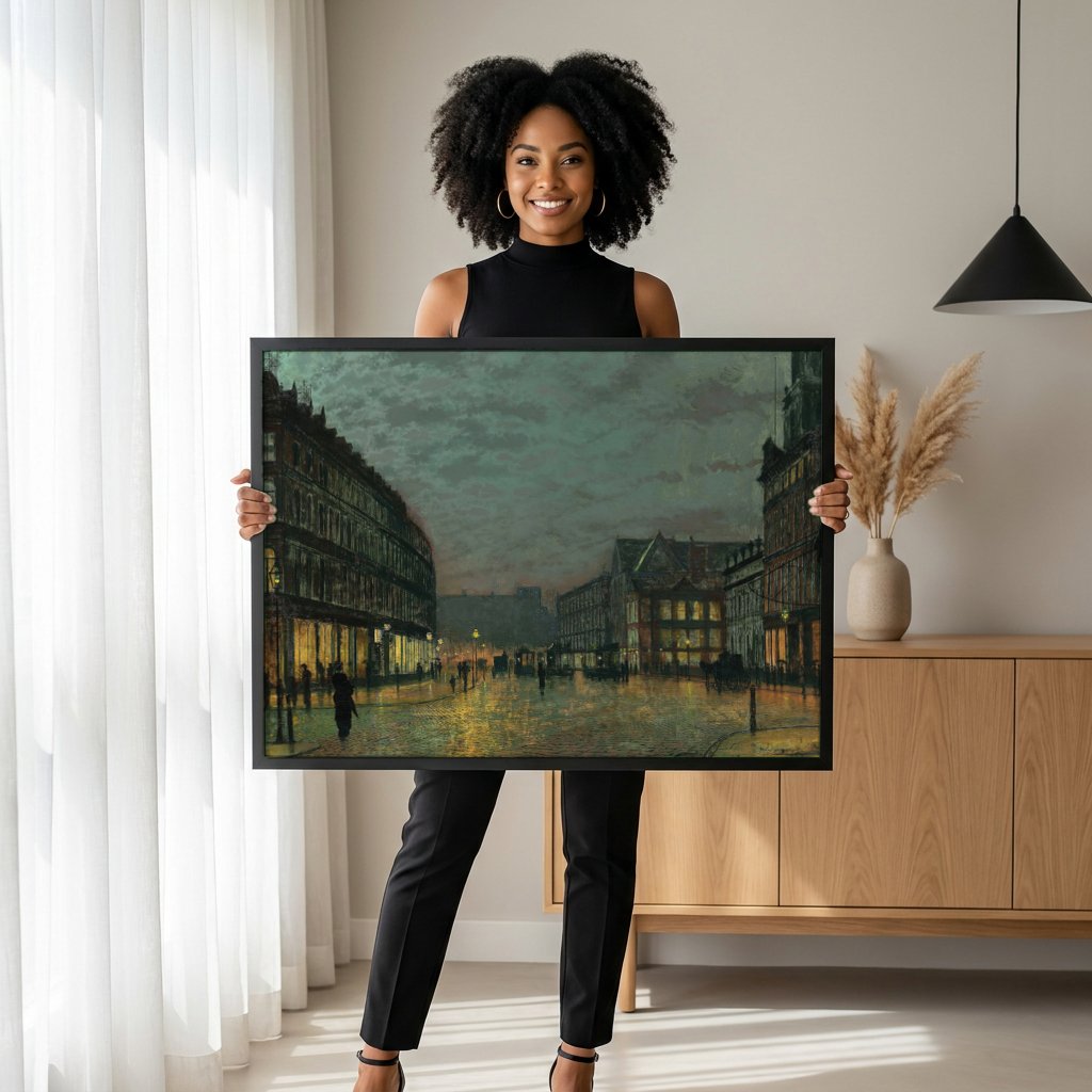 Quadro Decorativo 'A Sereia' - John Atkinson Grimshaw com modelo em ambiente
