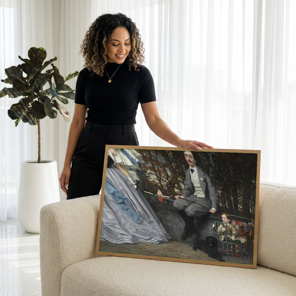 Quadro Decorativo A Família – James Tissot com modelo em ambiente