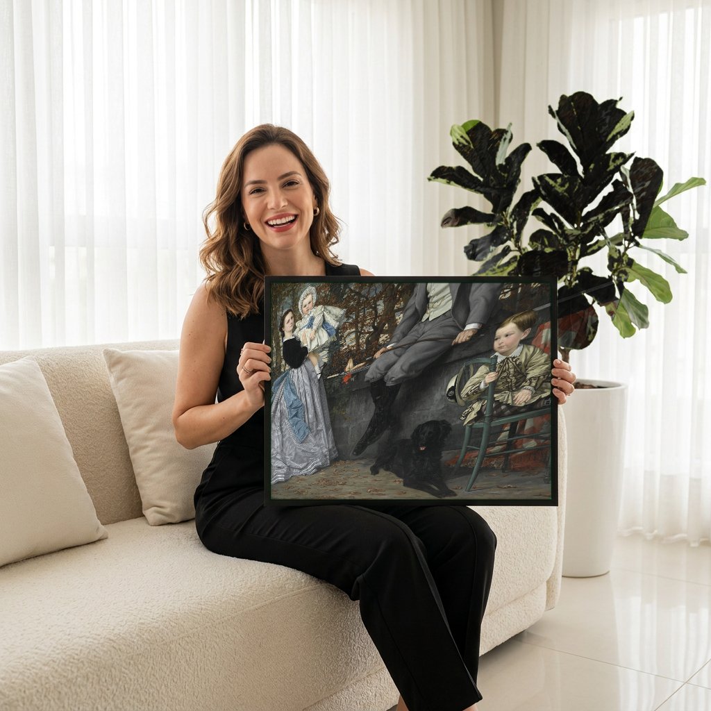 Quadro Decorativo A Família – James Tissot com modelo em ambiente