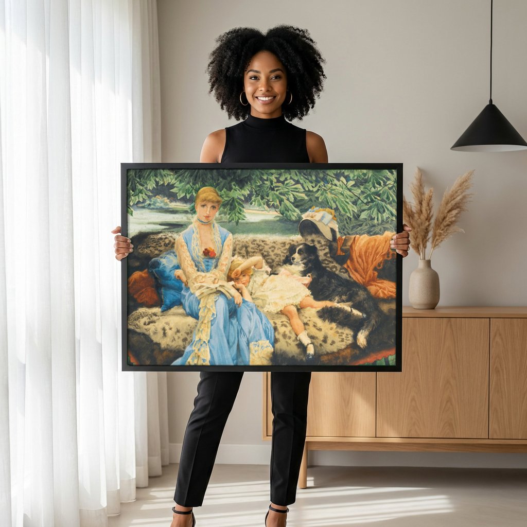 Quadro Decorativo A Leitura - James Tissot com modelo em ambiente