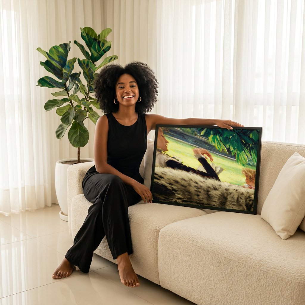 Quadro Decorativo A Leitura - James Tissot com modelo em ambiente
