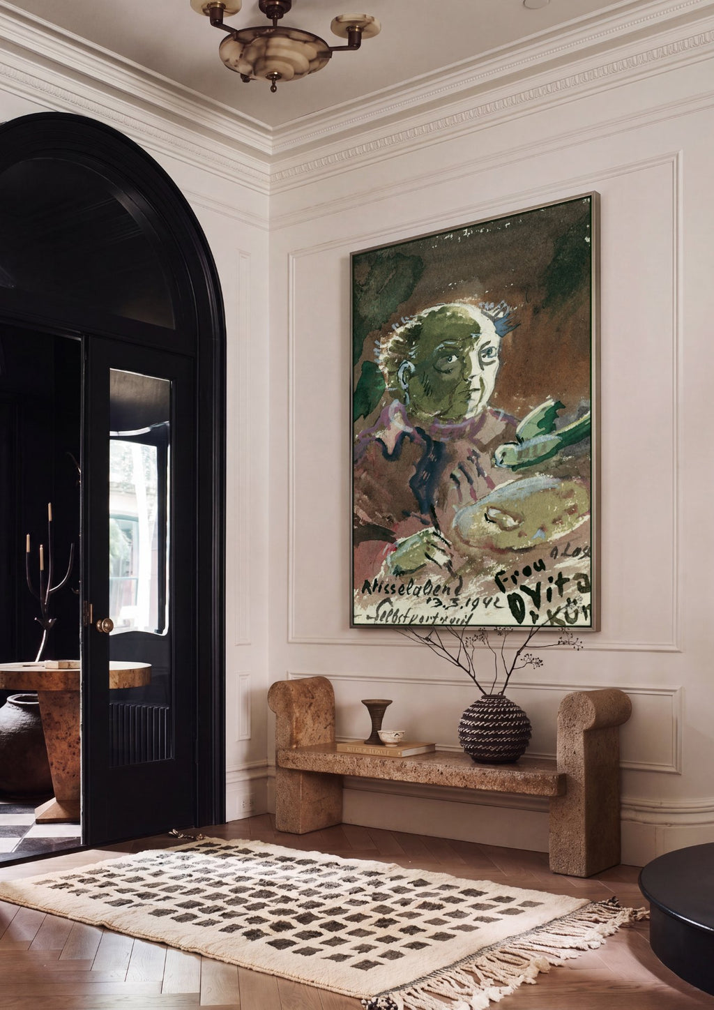 Quadro Decorativo Autorretrato com Pássaro - Oskar Laske em ambiente decorado