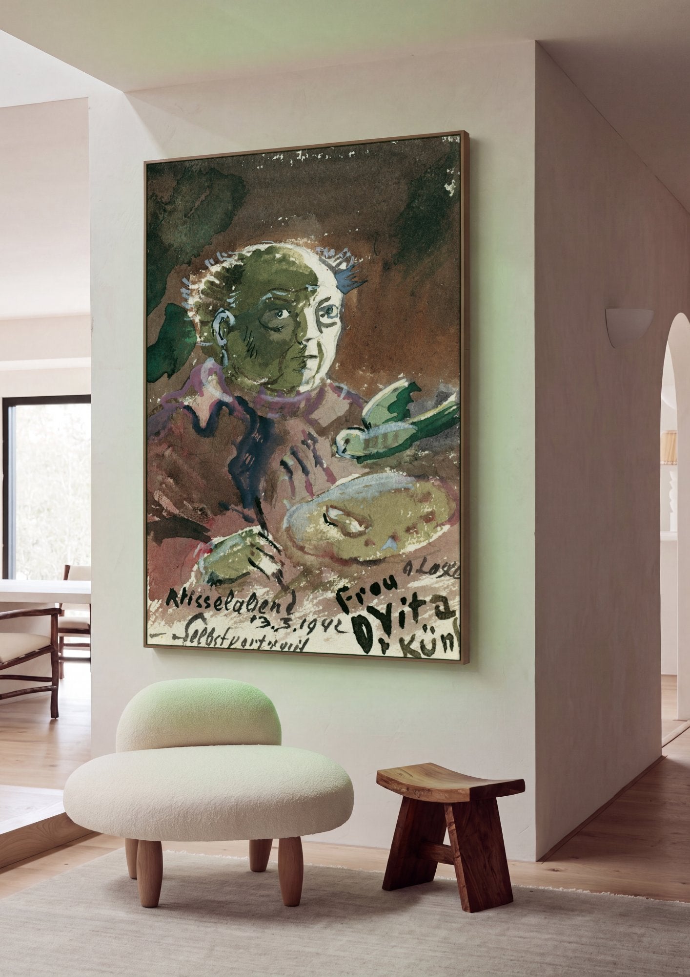 Quadro Decorativo Autorretrato com Pássaro - Oskar Laske em ambiente decorado