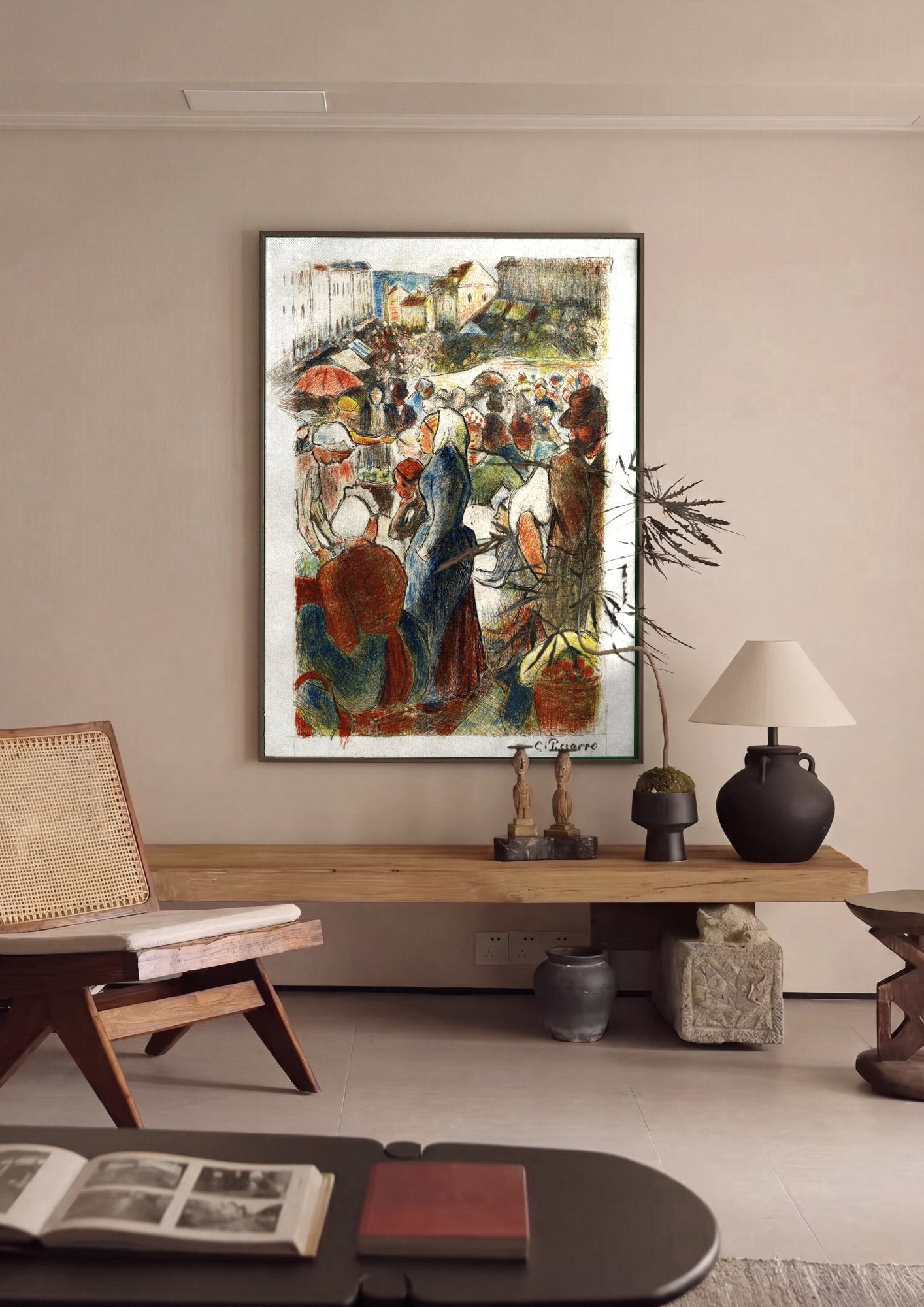Quadro Decorativo Mercado Vibrante - Pissarro em ambiente decorado