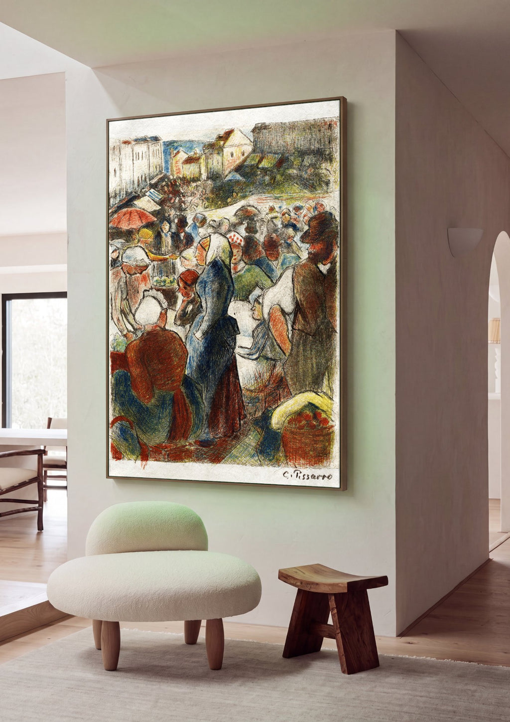 Quadro Decorativo Mercado Vibrante - Pissarro em ambiente decorado