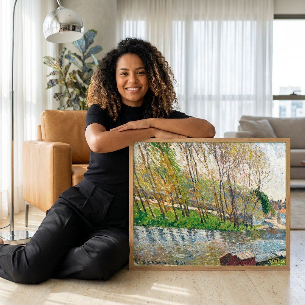 Quadro Decorativo Paisagem Outonal - Pissarro com modelo em ambiente