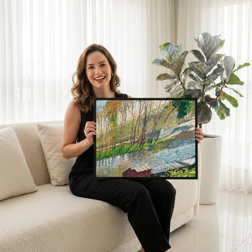 Quadro Decorativo Paisagem Outonal - Pissarro com modelo em ambiente
