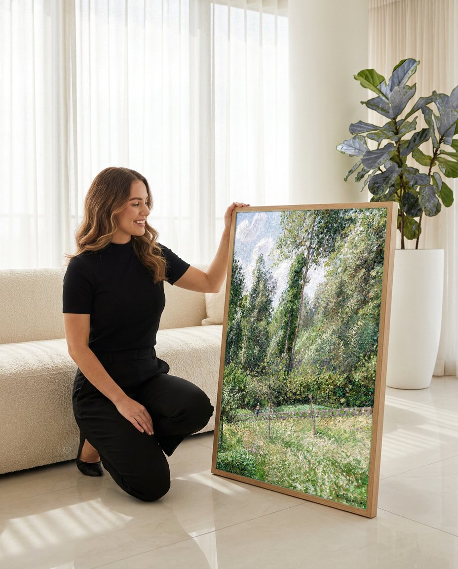 Quadro Decorativo Campo Verdejante - Pissarro com modelo em ambiente
