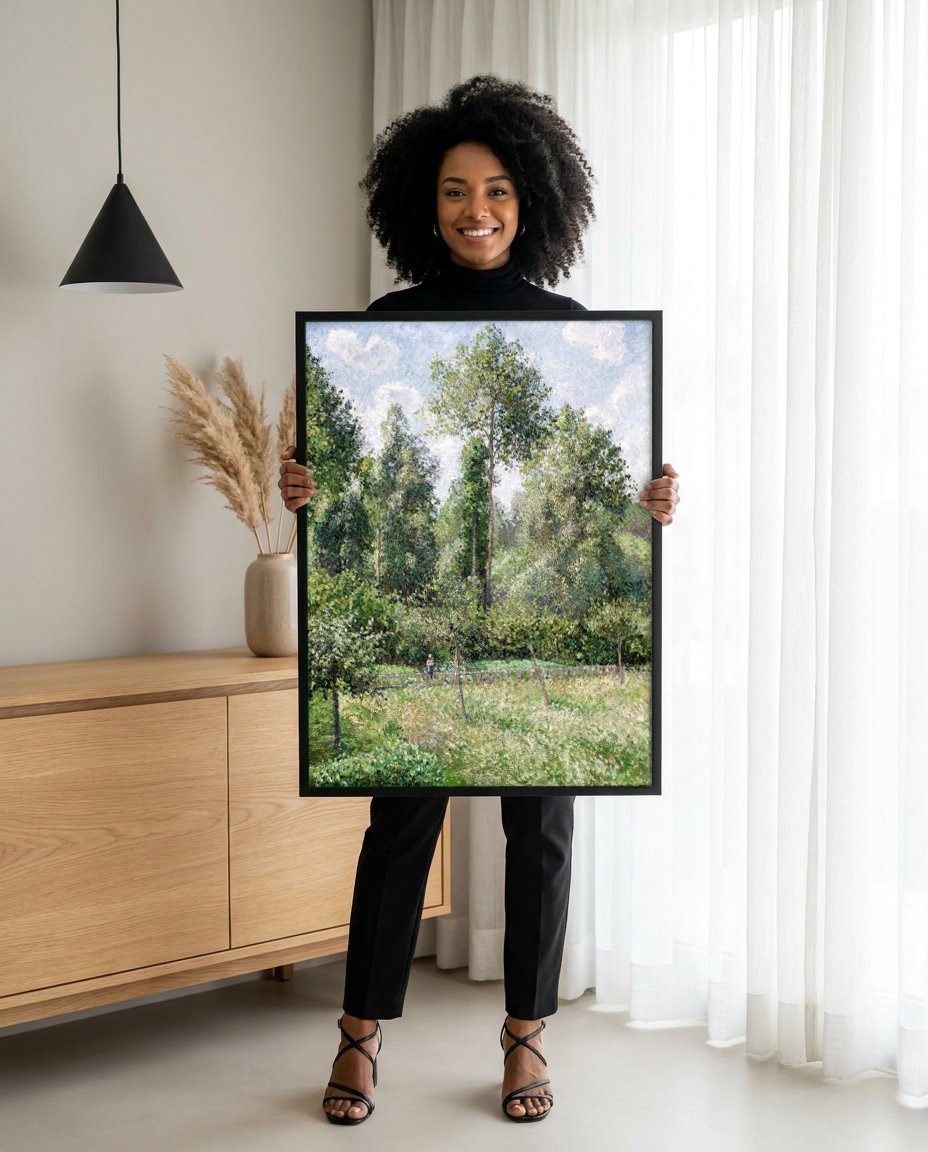 Quadro Decorativo Campo Verdejante - Pissarro com modelo em ambiente