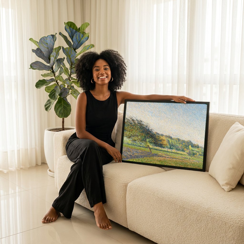 Quadro Decorativo Campo Ensolarado - Pissarro com modelo em ambiente