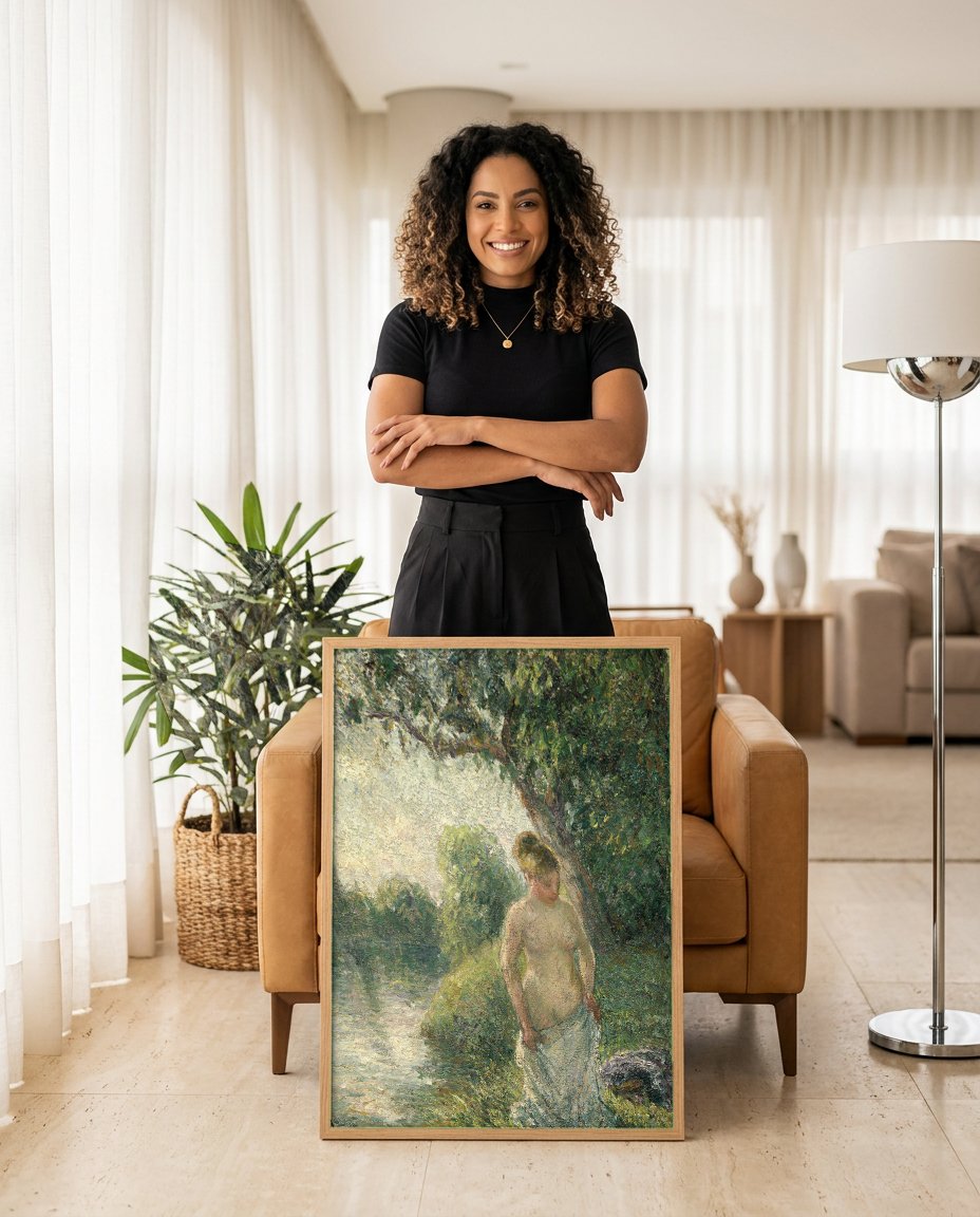 Quadro Decorativo Nudez e Natureza - Pissarro com modelo em ambiente