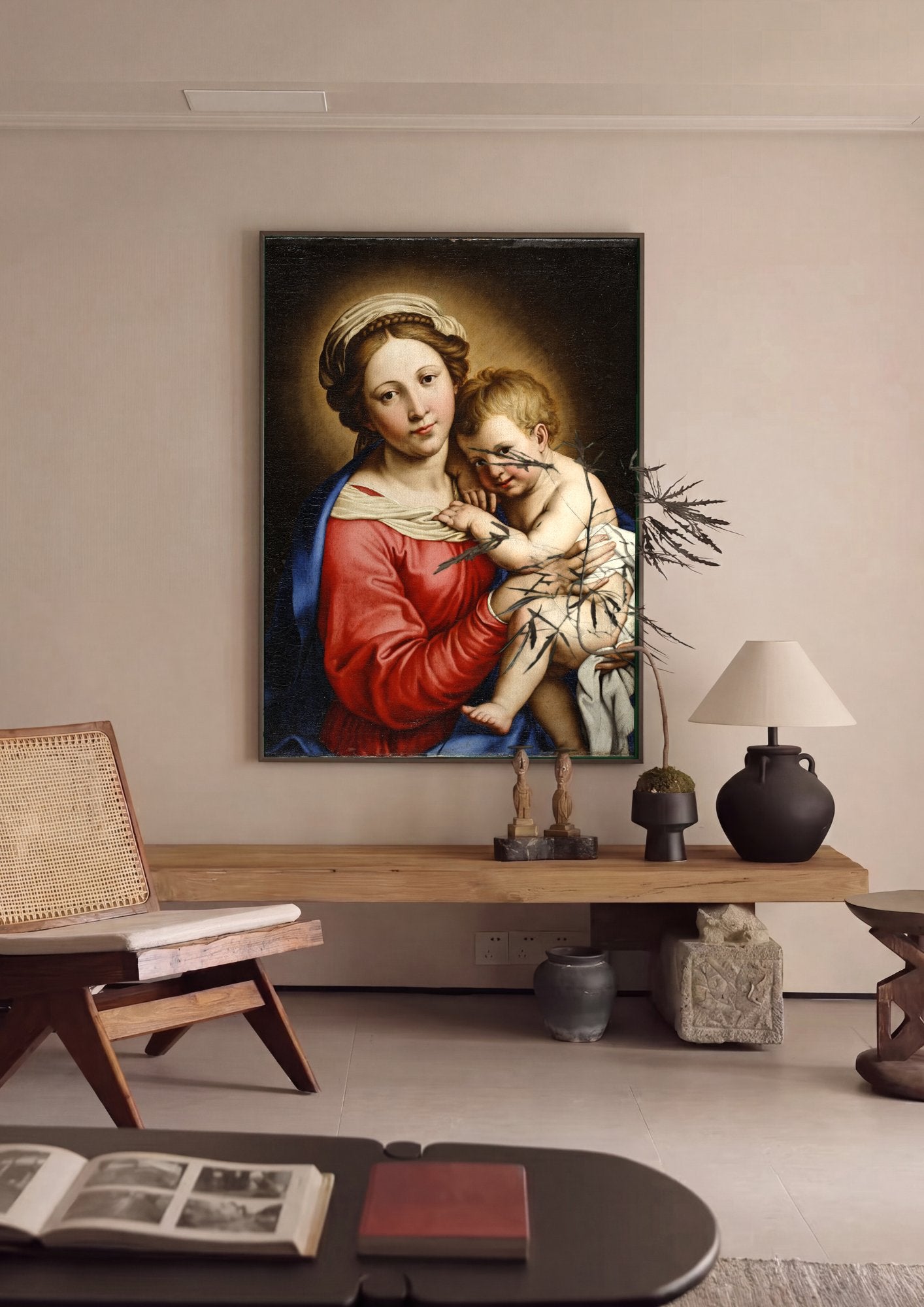 Quadro Decorativo Madonna e Menino - Sassoferrato em ambiente decorado