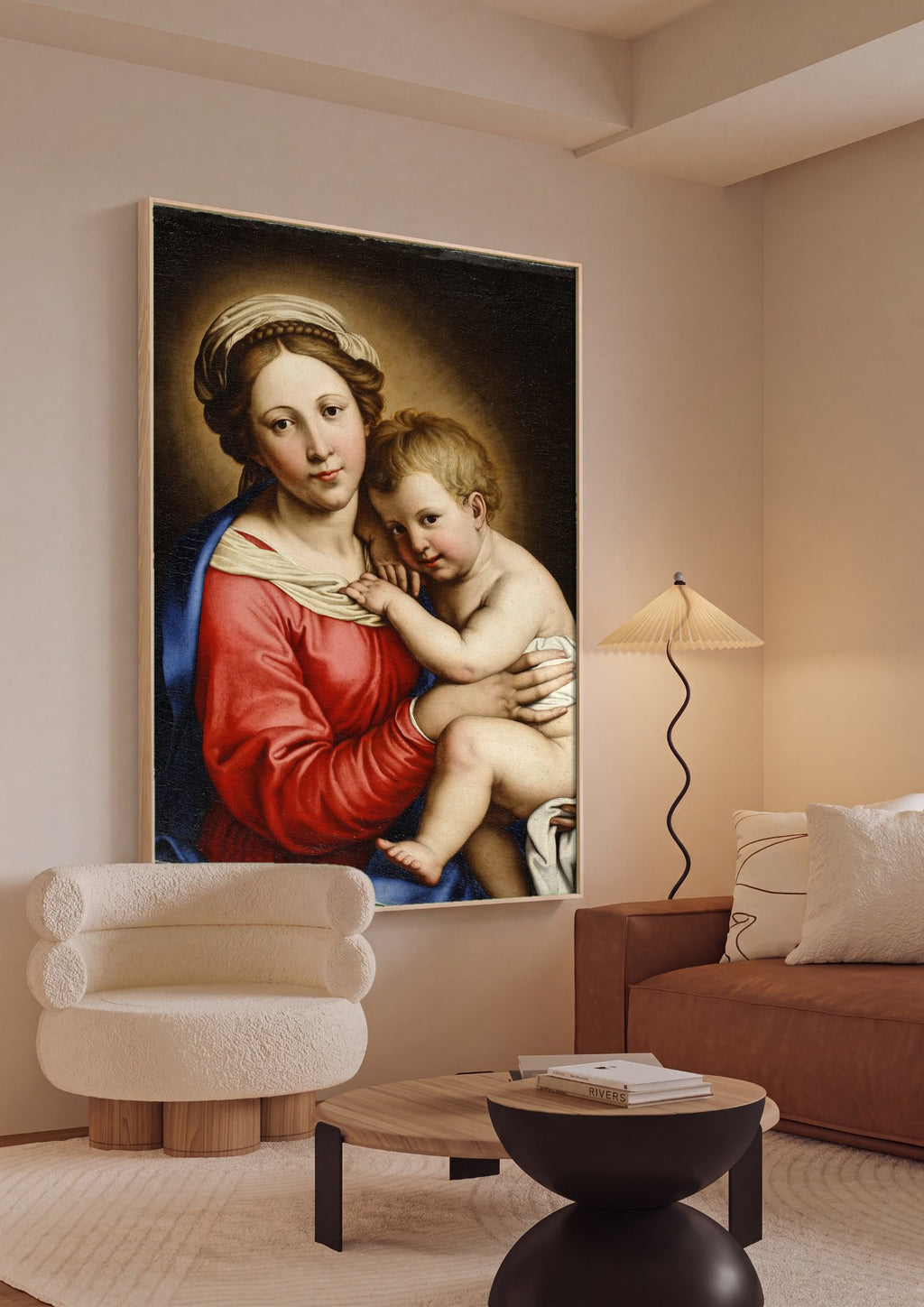 Quadro Decorativo Madonna e Menino - Sassoferrato em ambiente decorado