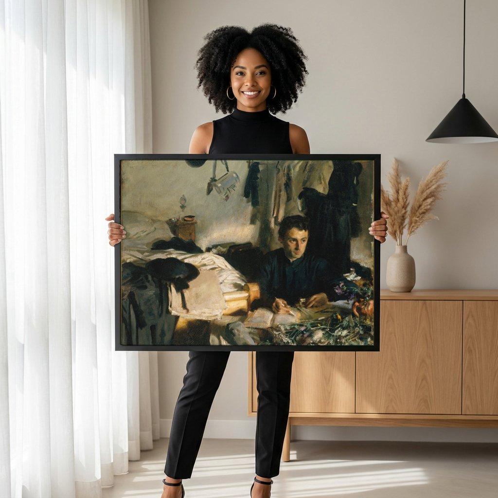 Quadro Decorativo O Estudante (o artista) - John Singer Sargent com modelo em ambiente