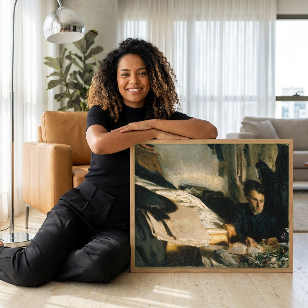 Quadro Decorativo O Estudante (o artista) - John Singer Sargent com modelo em ambiente