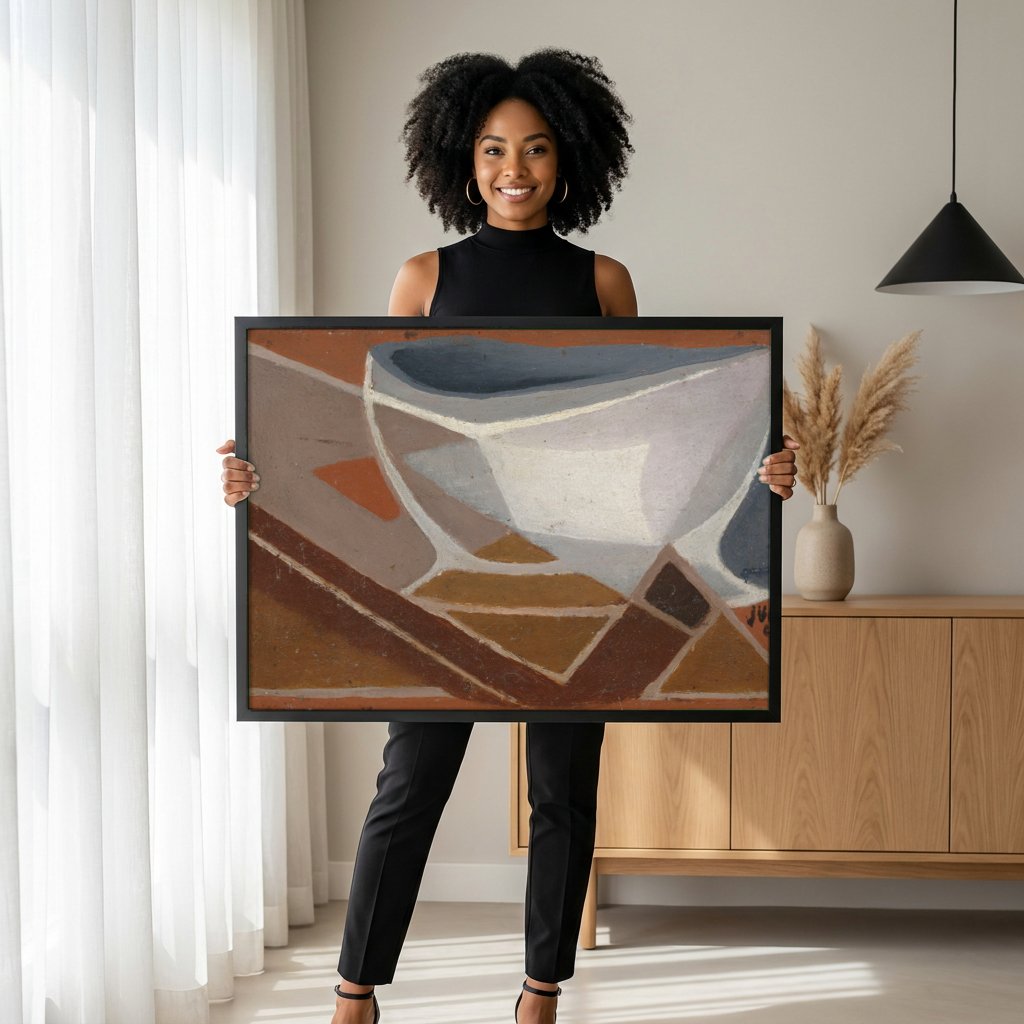 Quadro Decorativo Natureza-Morta Cubista - Juan Gris com modelo em ambiente