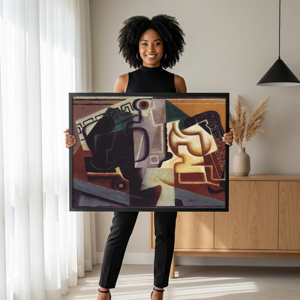 Quadro Decorativo Natureza-Morta Cubista - Juan Gris com modelo em ambiente
