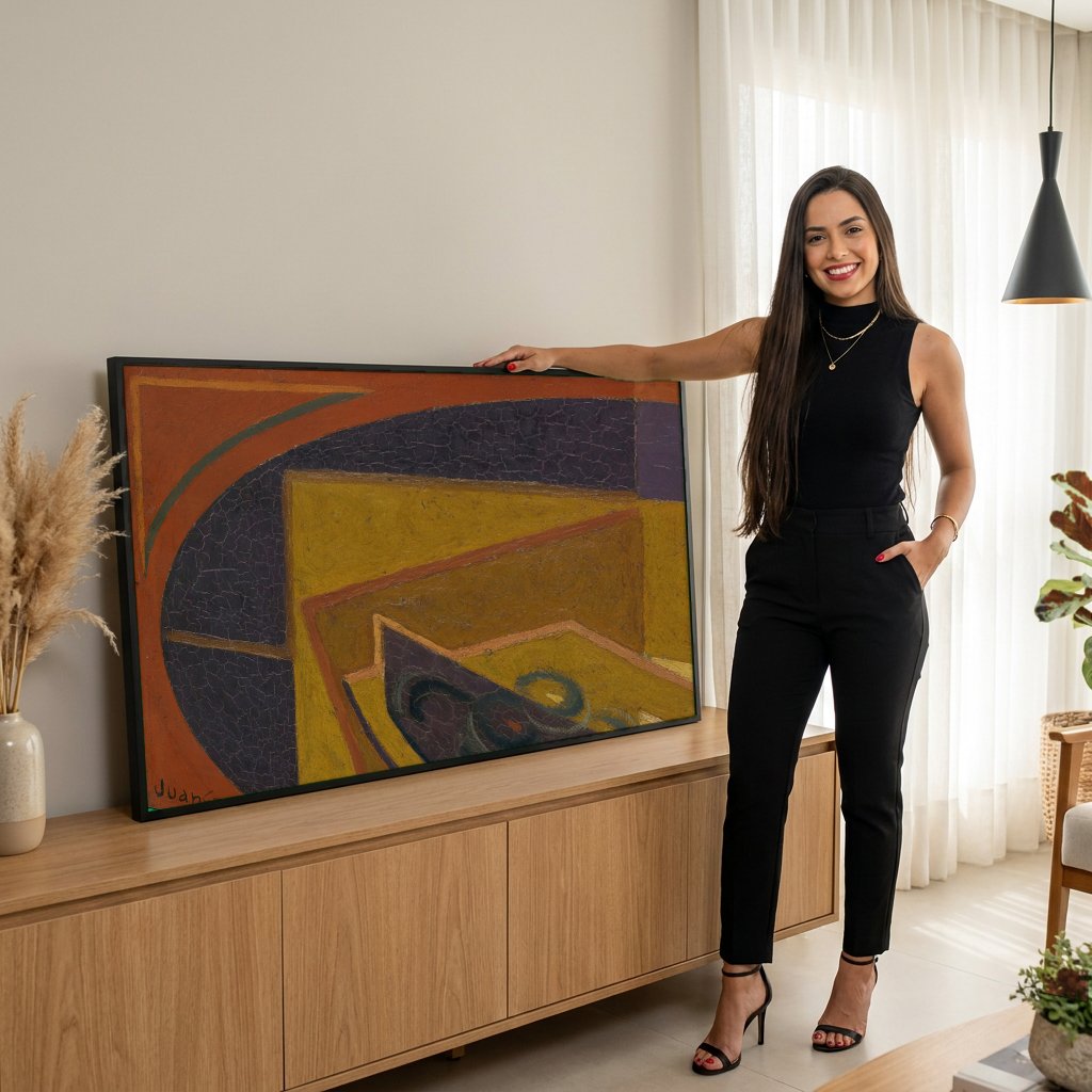 Quadro Decorativo Natureza-Morta Cubista - Juan Gris com modelo em ambiente