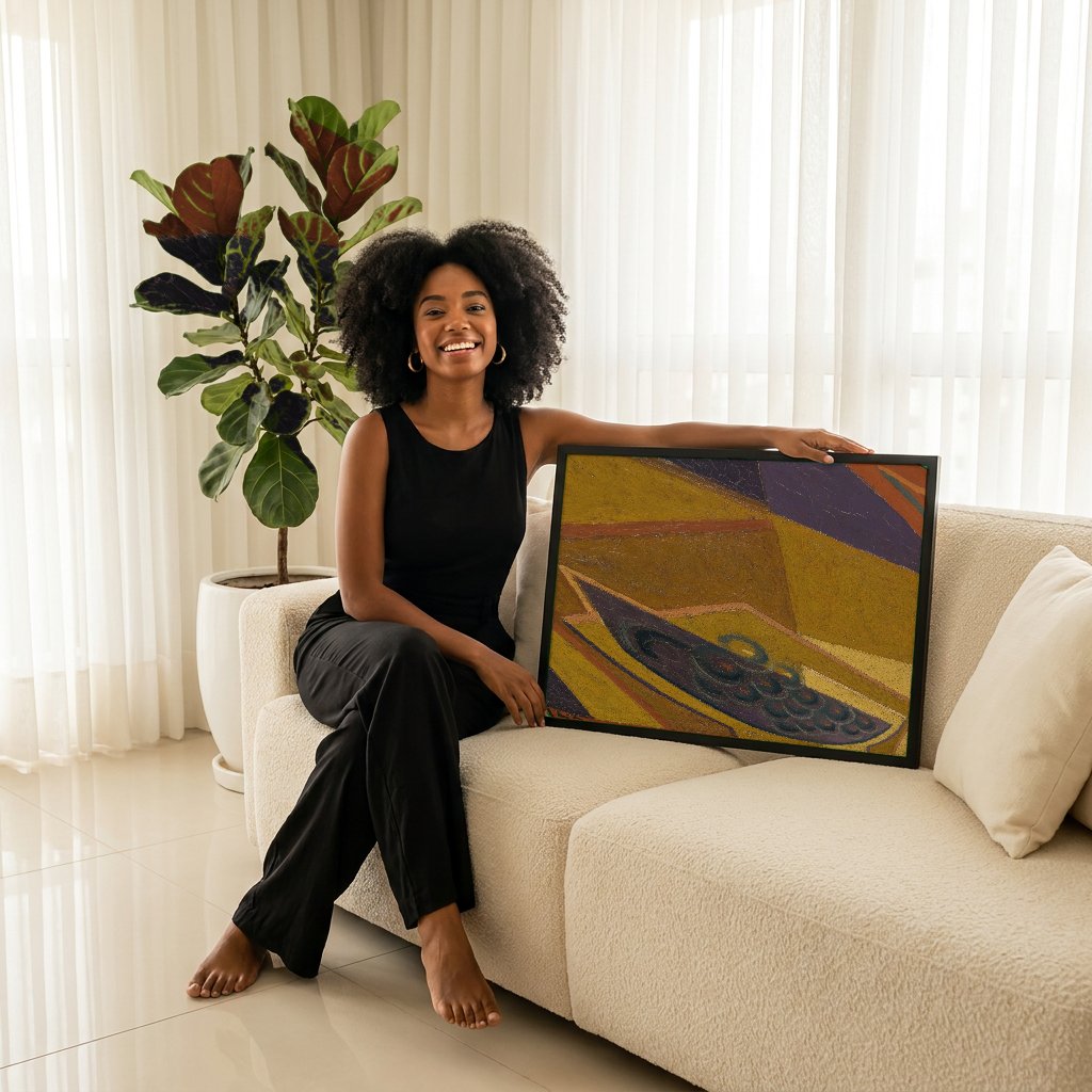 Quadro Decorativo Natureza-Morta Cubista - Juan Gris com modelo em ambiente