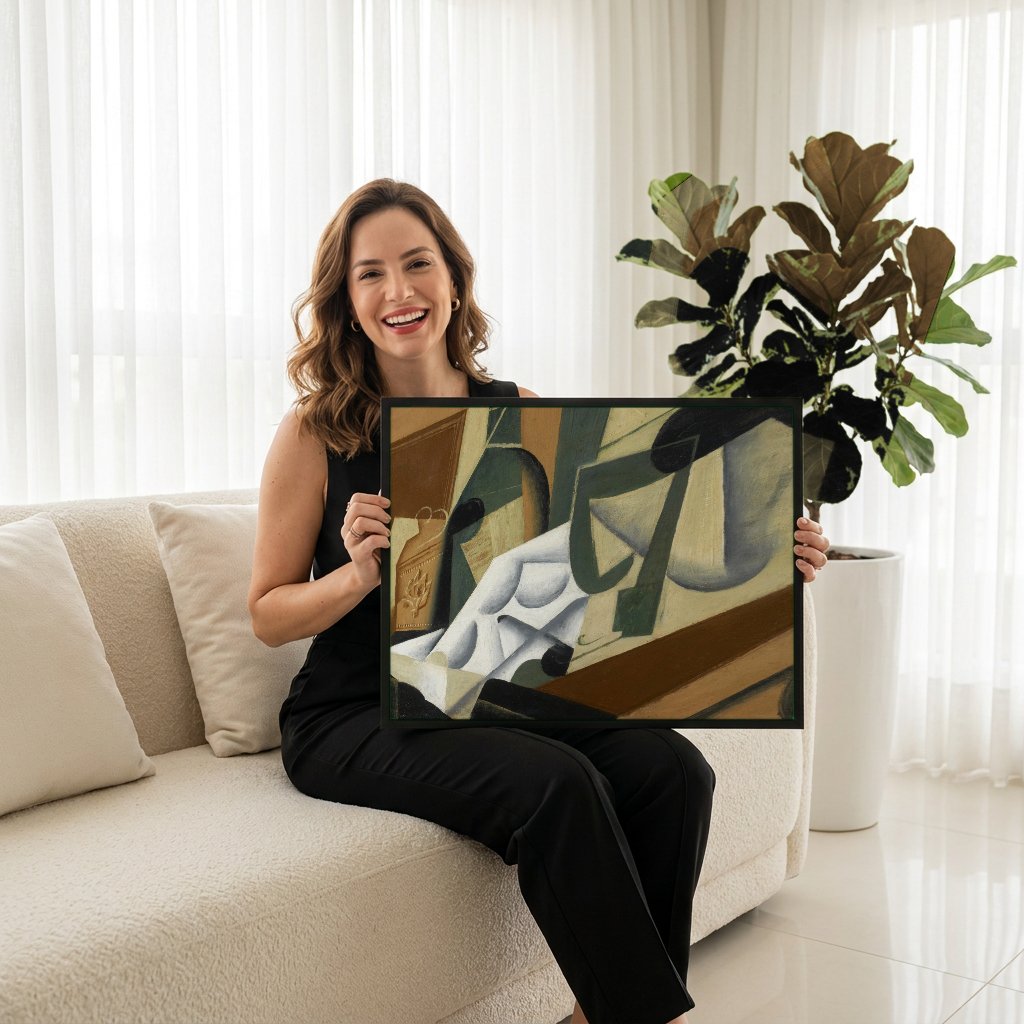 Quadro Decorativo Natureza-Morta Cubista - Juan Gris com modelo em ambiente