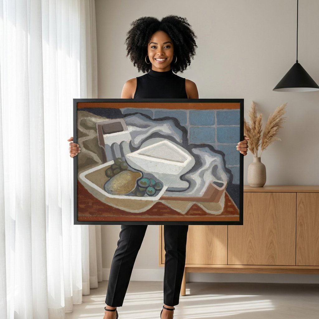 Quadro Decorativo Natureza-Morta Cubista - Juan Gris com modelo em ambiente
