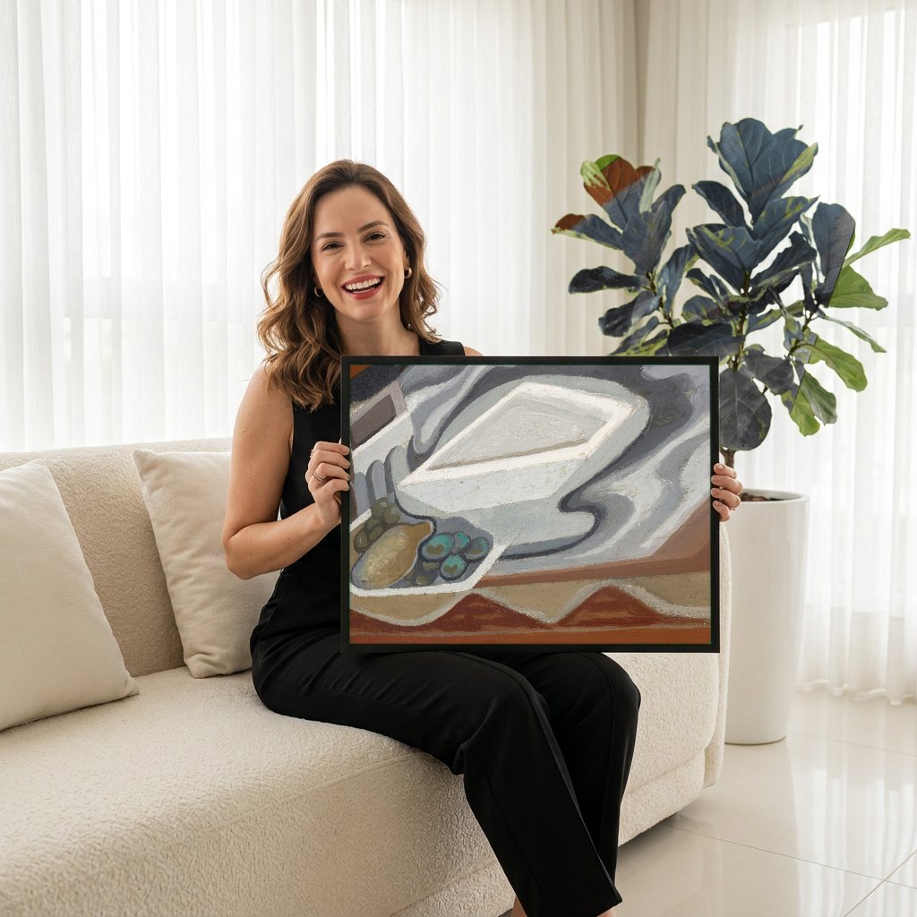 Quadro Decorativo Natureza-Morta Cubista - Juan Gris com modelo em ambiente
