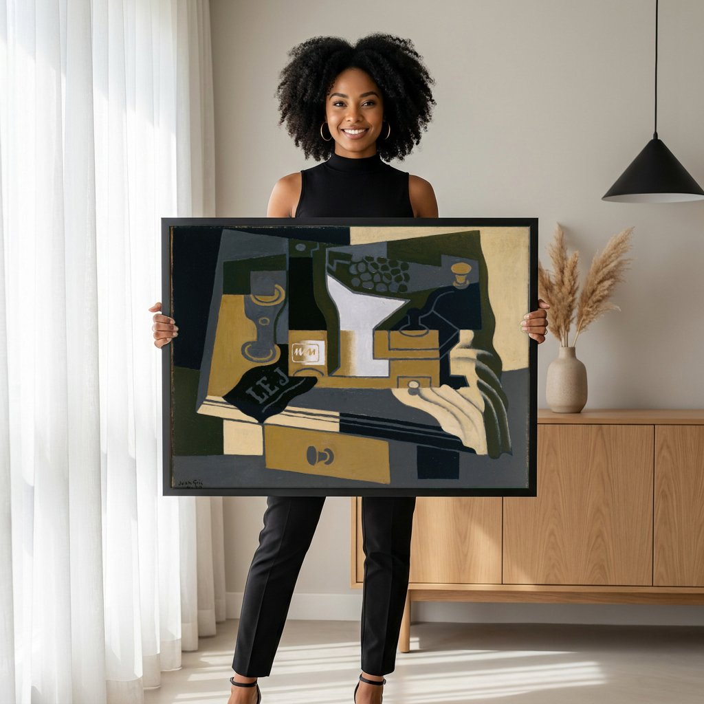 Quadro Decorativo Natureza-Morta Cubista - Juan Gris com modelo em ambiente